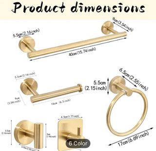 Juego 6 Piezas Baño Dorado Acero Inoxidable