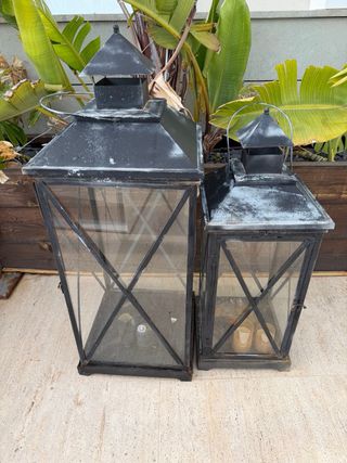 Faroles de terraza metálicos y de cristal