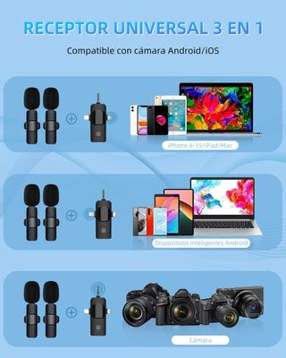 Microfono Inalambrico para iPhone/iOS/Android/PC/L