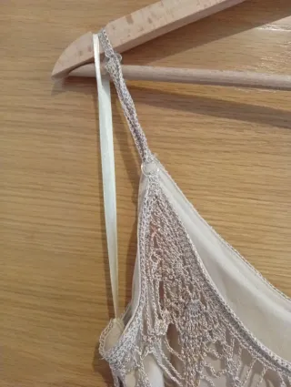 Vestido crochet fiesta crudo/café