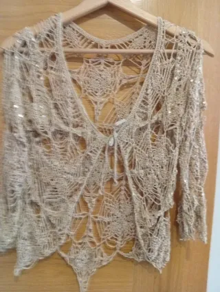 Vestido crochet fiesta crudo/café