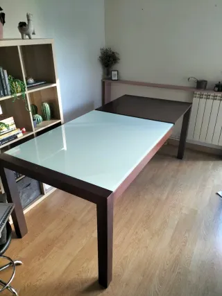 Mesa extensible madera y cristal