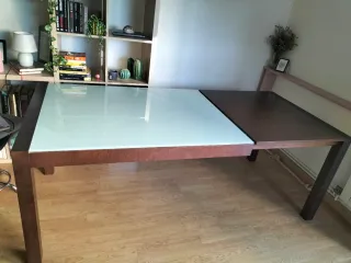 Mesa extensible madera y cristal
