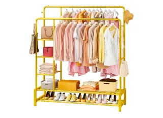 2 Percheros Metálicos Dorados con Estantes