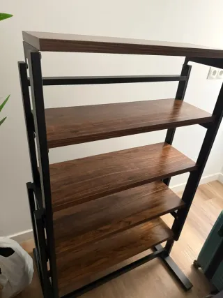 Estantería 5 baldas madera nogal y metal