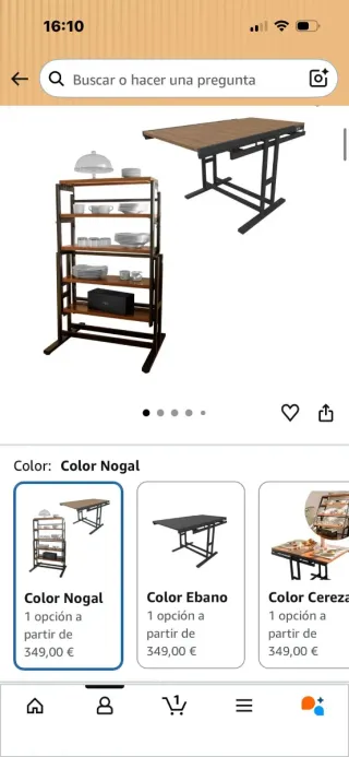 Estantería 5 baldas madera nogal y metal