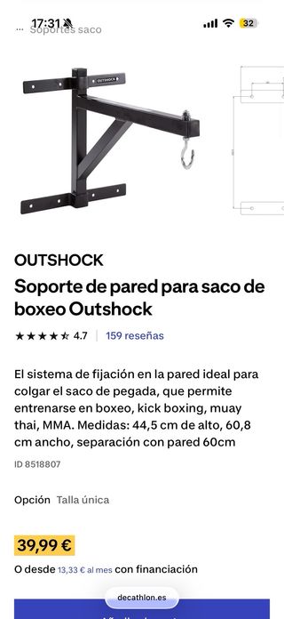 Saco Boxeo Decathlon + Soporte Pared