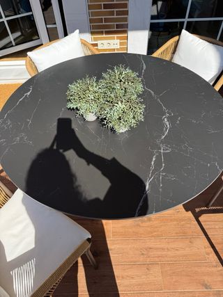 Mesa redonda aluminio efecto madera