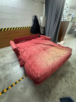 2 Divani Letto Tessuto Rosso e Grigio