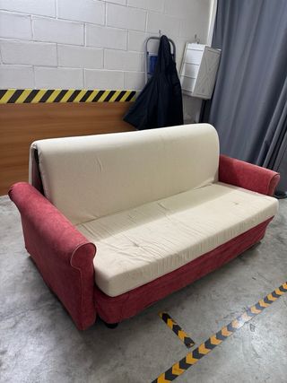 2 Divani Letto Tessuto Rosso e Grigio