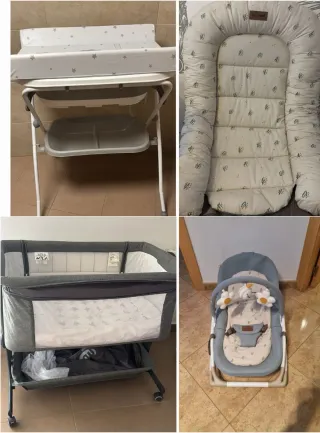 Lote mobiliario bebé: cambiador, cuna y hamaca