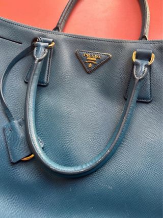 Borsa Prada Galleria a Doppia Cerniera in Pelle Saffiano Blu