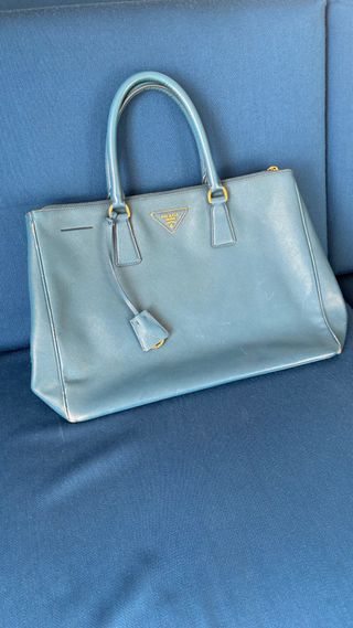 Borsa Prada Galleria a Doppia Cerniera in Pelle Saffiano Blu
