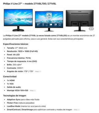 Monitor Philips V Line 27 271V8L Full HD