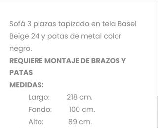 Sofá de 3 plazas en tela beige