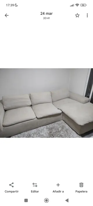 Sofá chaise longue beige tela