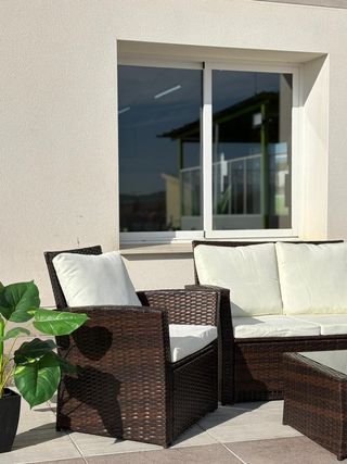 Conjunto de jardín ratán y cristal