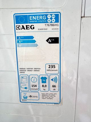 Secadora AEG 8Kg Bomba de Calor. Bajo consumo