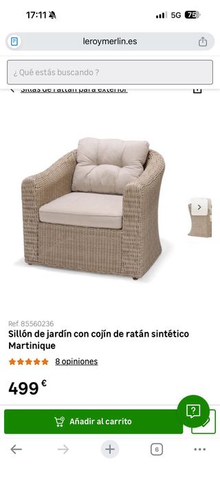 Sillón exterior mimbre beige y marrón
