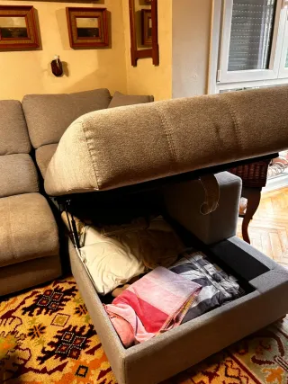 Sofá modular eléctrico gris almacenaje y cheslong