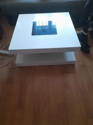 Mesa de centro blanca con cristal y 6 sillas blanc