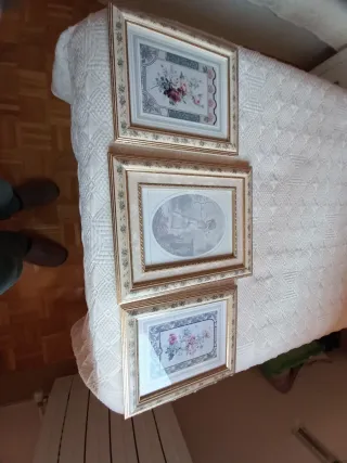 3 Cuadros Decorativos Beige y Dorado