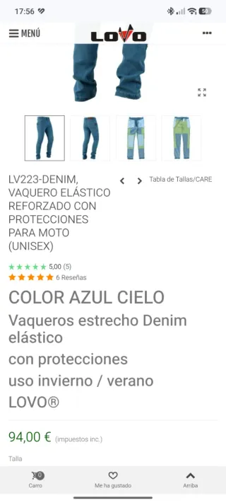 Pantalón LOVO vaquero moto mujer Kewlar Talla XS