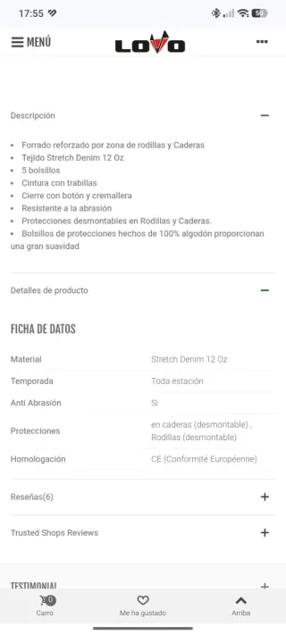 Pantalón LOVO vaquero moto mujer Kewlar Talla XS