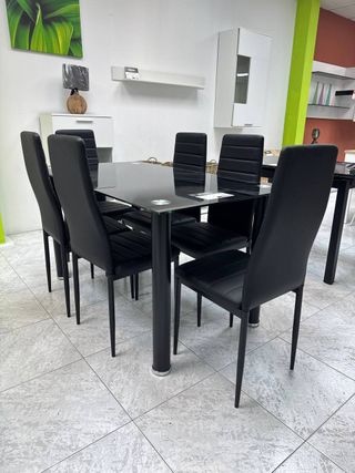 Conjunto Comedor 6 Plazas Madrid - Negro y Cristal