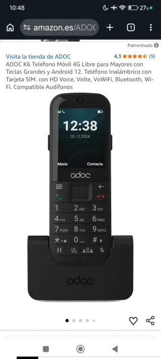 Teléfono Inalámbrico Adoc con Base