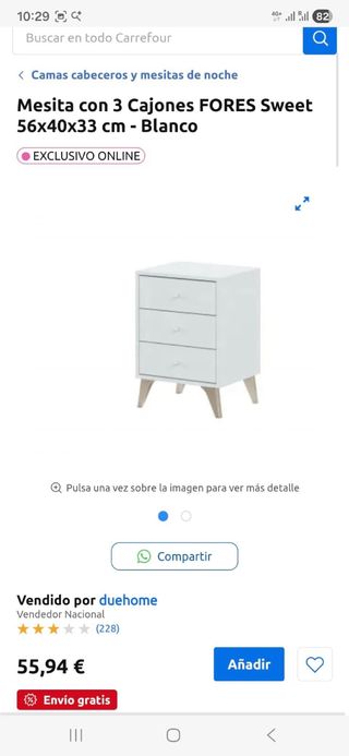 Mesita de noche blanca 3 cajones