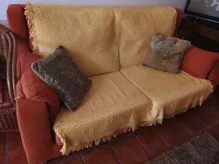 Sofá 3+2 plazas tela naranja y amarillo