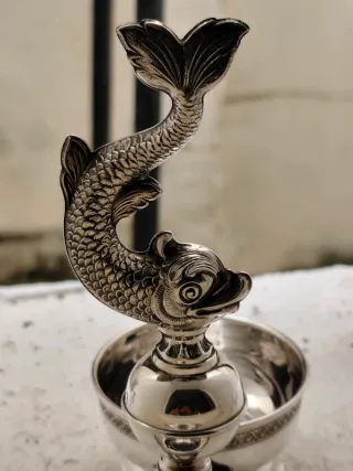 Vinagrera antigua de plata y cristal