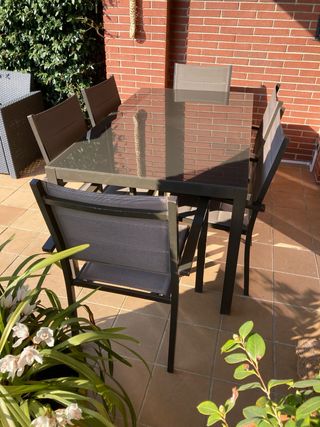 Set mesa y 6 Sillas Jardín de aluminio y cristal