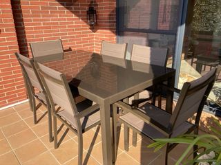 Set mesa y 6 Sillas Jardín de aluminio y cristal