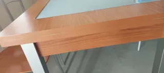 Mesa cocina extensible madera-cristal y 6 sillas