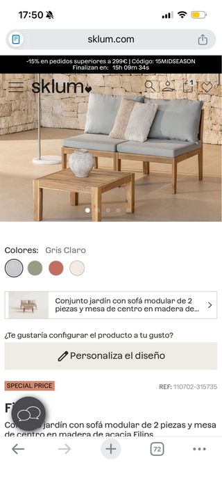 Sofá modular 2 piezas + mesa jardín