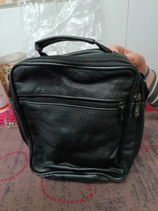 Bolso hombre piel legítima de vaca en negro