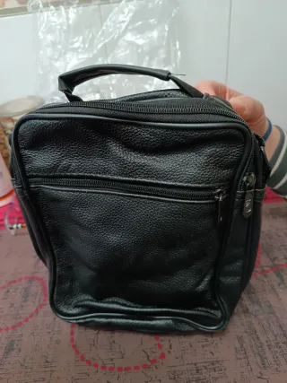 Bolso hombre piel legítima de vaca en negro