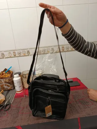 Bolso hombre piel legítima de vaca en negro