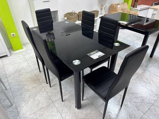Lote 6 Sillas Negras + Mesa Cristal BCN - ¡Súper!