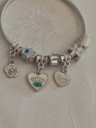 Pulsera elástica con charms ojo turco protección