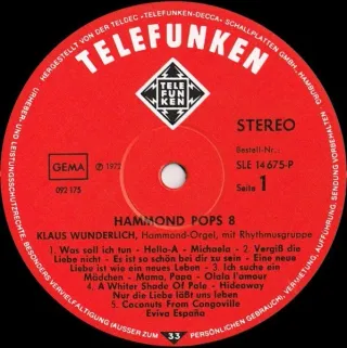 Klaus Wunderlich Hammond Pops 8 LP 33 RPM