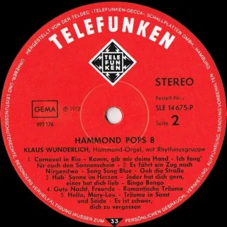 Klaus Wunderlich Hammond Pops 8 LP 33 RPM