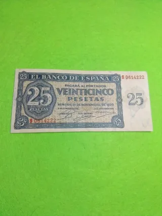 25 Pesetas Banco de España 1936 última serie S