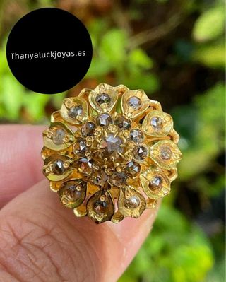 Anillo vintage flor diamantes talla rosa antig