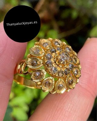 Anillo vintage flor diamantes talla rosa antig