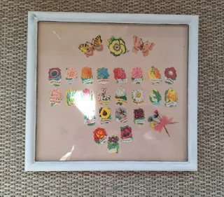 Cuadro artesano cromos flores años 70