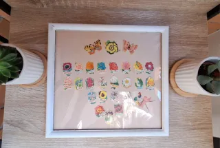 Cuadro artesano cromos flores años 70