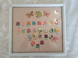 Cuadro artesano cromos flores años 70